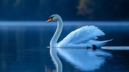 Obraz premium Elegant swan gracefully gliding on serene lake