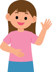 young girl raising hand up to greeting illustration