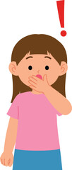 young girl was surprise with exclamation Mark and hand cover her mouth illustration