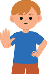 little boy hand on the waist and making stop sign hand illustration