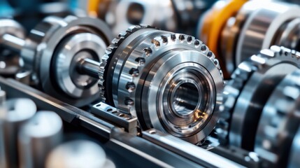 Fototapeta premium Industrial Machine Parts with Precision Engineering in Close-Up View