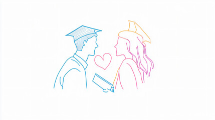 Graduation moment niece cap gown heart outline minimalist sketch couple hug diploma love celebration line art abstract background emotional connection relationship milestone achievement gesture