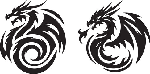 dragon sets silhouette vector