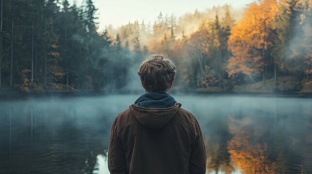 Autumnal Serenity: A Man Contemplates Nature's Beauty