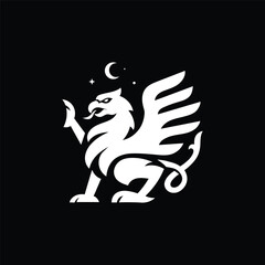 Mythical griffin, the griffin sits on its hind legs with its wings spread