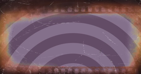 Image of distressed camera film over pulsating purple bright vibrant stripes in hypnotic motion