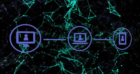 Illustrating seamless communication, users connecting digitally with multiple devices