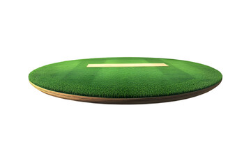 Cricket pitch on a floating island green grass wooden base,