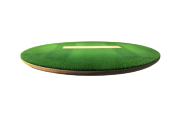 Cricket pitch on a floating island green grass wooden base,
