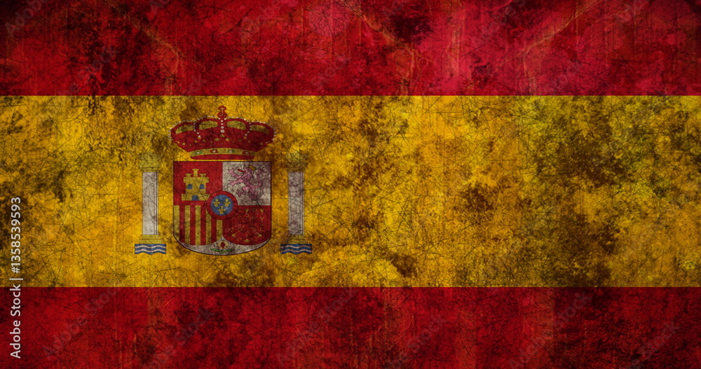 Poster image of spanish flag with distressed pattern moving in repetition in seamless loop