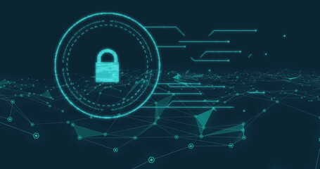 Image of flickering online security padlock over network of connections