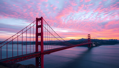 Obraz premium Golden gate bridge san francisco california at sunset pink sky scenic view travel destination landscape