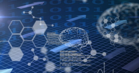 Image of medical data binary coding processing and chemical compound structures