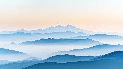 Fototapeta premium Serene Blue Mountain Panorama: A Misty Dawn in the Highlands