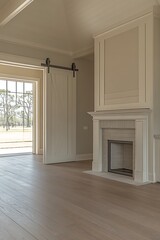 Modern Farmhouse Interior with Fireplace.
