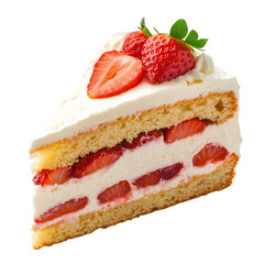 A Slice of Moist Sponge Cake Layered with Fresh Cream Isolated on Transparent Background