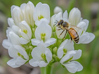 Honeybee on White Flowers.