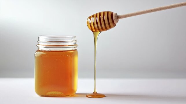 Honey dripping from a dipper kitchen food photography minimalist close-up natural sweetener