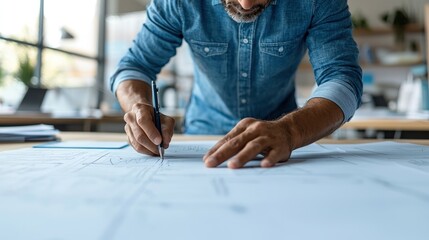 Obraz premium Architect Designing Blueprint
