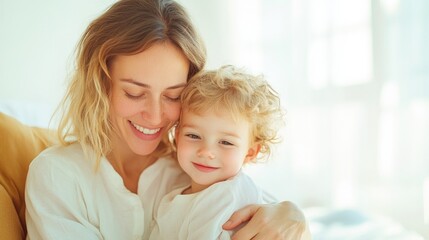 loving mother and child sharing warm embrace surrounded by soft natural light symbolizing maternal bond