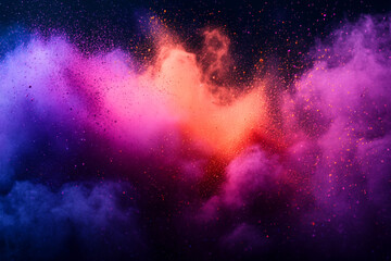 Fototapeta premium Vibrant Pink Purple and Orange Powder Explosion on Black Background Abstract Art Texture