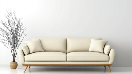 Minimalist Living Room Interior Design: Beige Sofa and Bare Branch Decor
