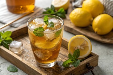Refreshing iced tea with lemon and mint. Perfect summer drink.