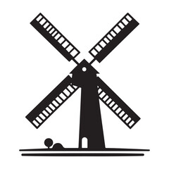 Windmill Vector Illustration for Renewable Energy Dutch Culture Designs