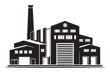 Obraz premium Factory Building Vector Silhouette Illustration for Industrial Projects