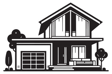 Modern house exterior design ideas with garage illustration vector