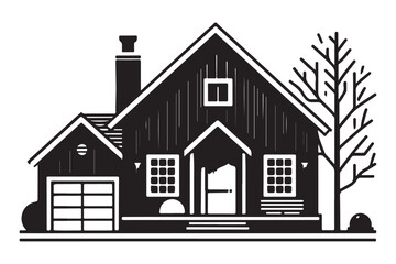 Cozy House Silhouette with Garage Suburban Home Simple Design