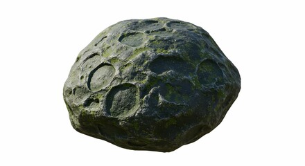 Moss Covered Stone Rock Texture Isolated on White Background