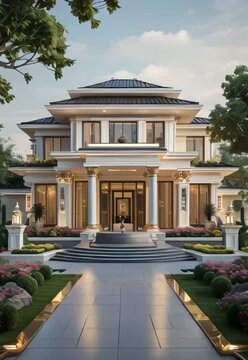 A majestic, ultra-luxurious modern house, valued at 5 crore, with a regal exterior and interior design, showcasing opulent elements, sleek lines, and grandiose features