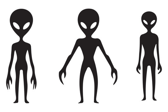 Three Aliens Silhouette Vector Illustration Graphic Design Elements
