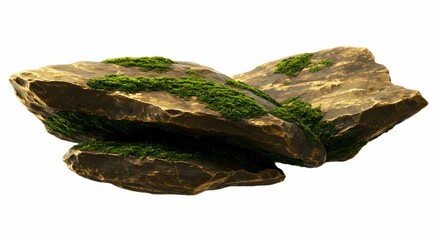 Moss Covered Rocks 3d Render of Golden Stone