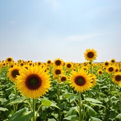 A field full of blooming sunflowers under a bright sky