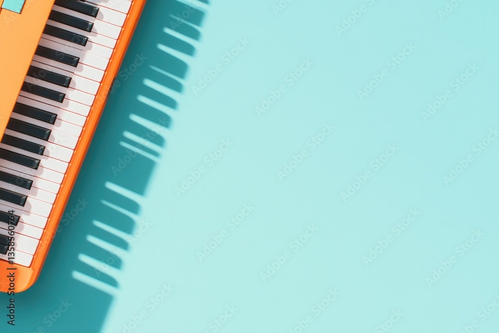 Poster capture abstract close-up of piano keys and vibrant keyboards their shadows creating rhythmic patter