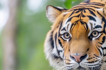 Obraz premium close-up photograph of majestic siberian tiger eye capturing its rich intricate patterns and intense gaze against blurred