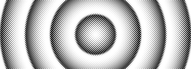 Halftone circle background. Black and white dotted circular gradient. Radial comic target texture. Grunge rough round pop art backdrop. Fading dots line epicenter wallpaper concept. Vector