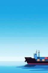 flat design illustration of cargo ship navigating through calm waters with expansive horizon in background