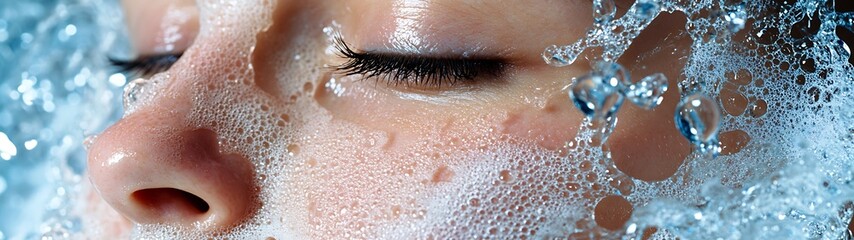 Fototapeta premium Face Washing with Soap Bubbles.