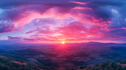 Panoramic photo, view of a pink and purple sky at sunset. Sky panorama background, header and web banner