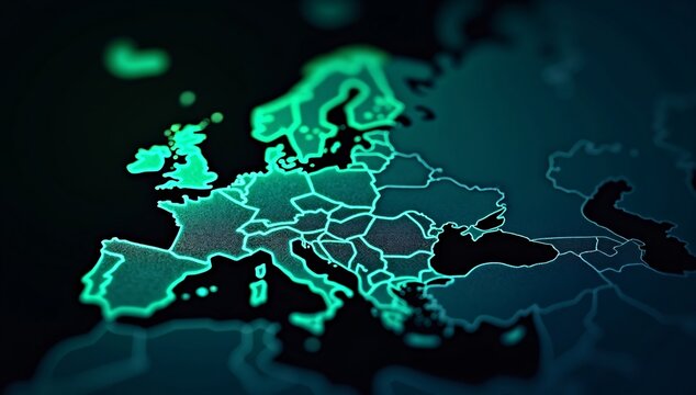 A global technology network illustration depicting the world map with binary code on a blue background