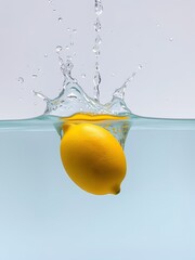 Lemon Splash in Water with Fresh Citrus Droplets