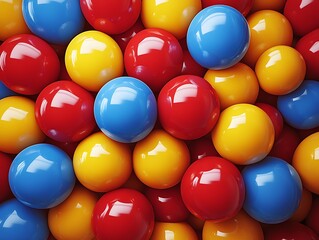 A close up image of numerous colorful shiny spherical objects