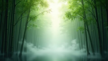 Obraz premium Misty Bamboo Grove with Ethereal Light - Generative AI
