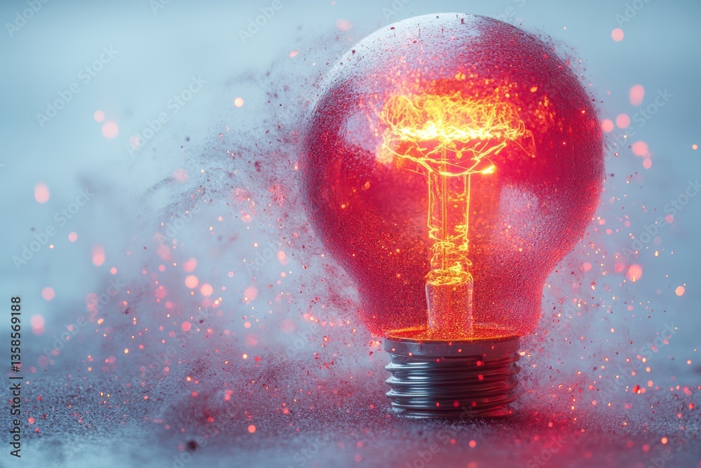 Poster a captivating image of a glowing red light bulb, symbolizing innovation and energy, surrounded by a 