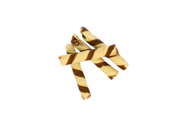Chocolate-filled wafer rolls isolated on White background sweet crispy snack treat