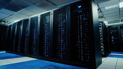 Modern server room filled with high-performance computing machines for startups specializing in advanced technology solutions