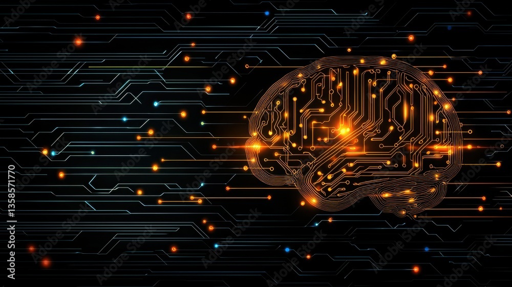 Poster a detailed circuit board featuring intricate circuits in the center representing intelligent neural 